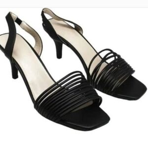 NEW HALSTON, HONG KONG SLING BACK STRAPPY LEATHER HEEL SANDALS 7.5